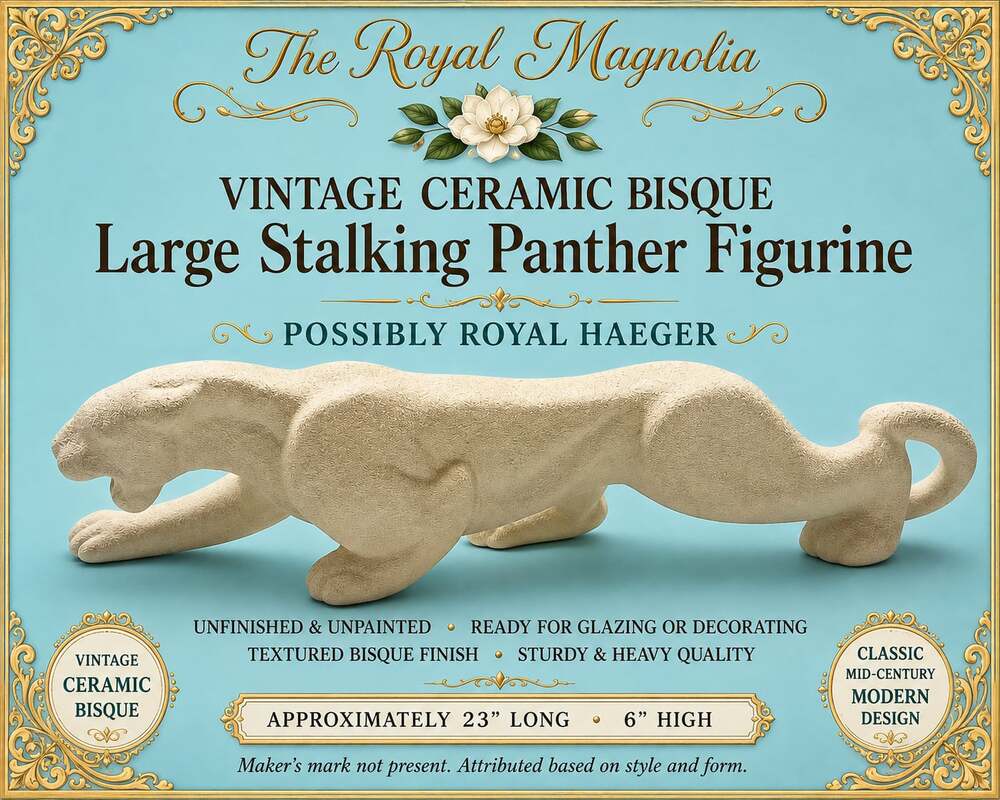 Vintage Royal Haeger Style Ceramic Bisque Large Stalking Panther Figurine